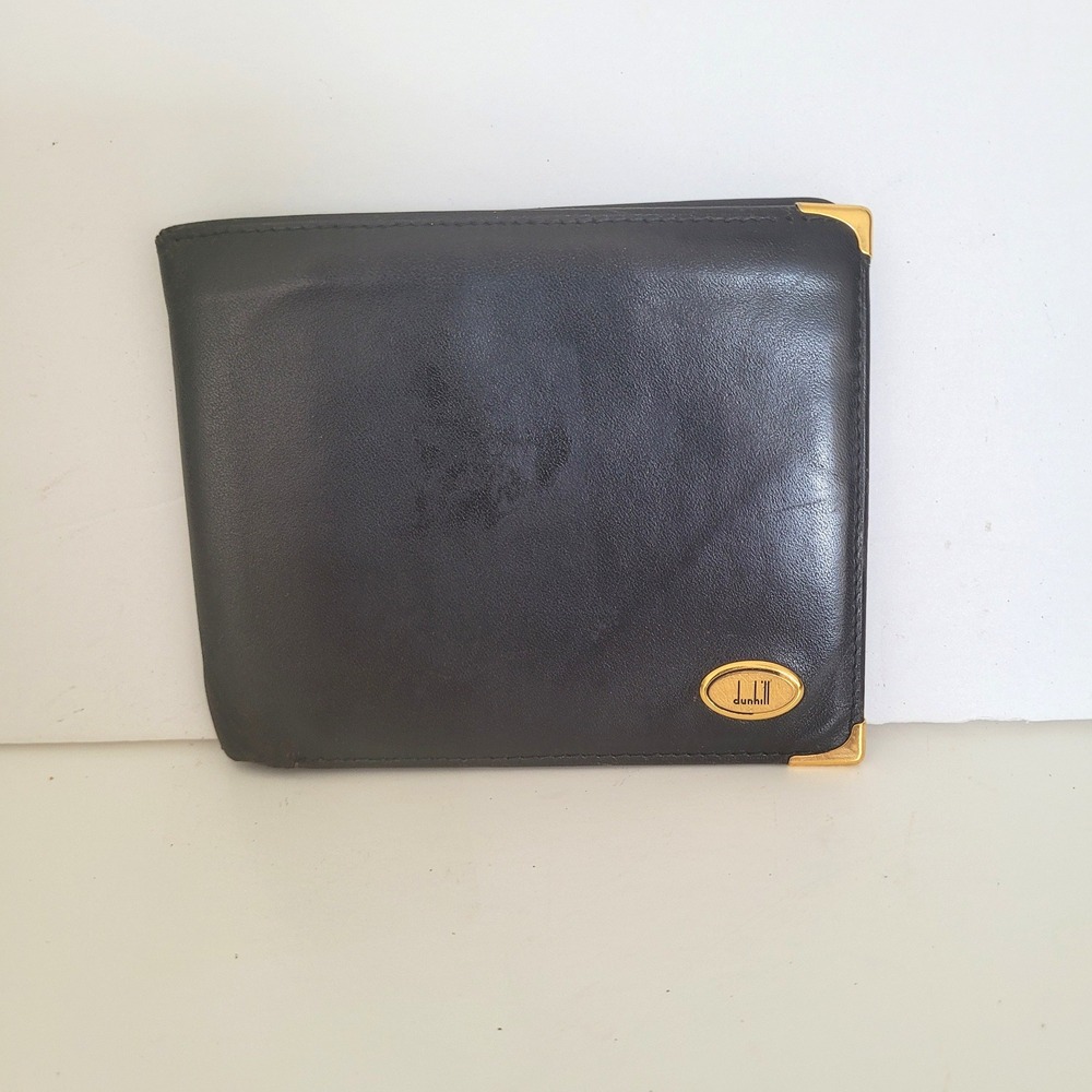 Dunhill‎ Bifold Wallet Black Calfskin Leather Gold Corners Spain Mens Luxury